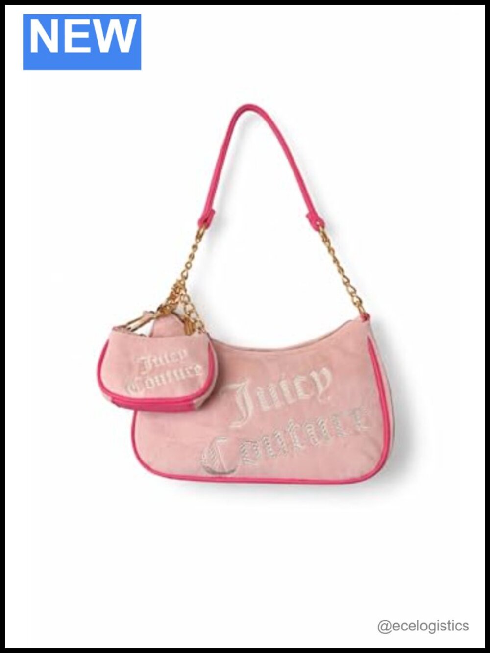 Juicy Couture Velour Shoulder Bag with Chain Strap and Matching Pouch